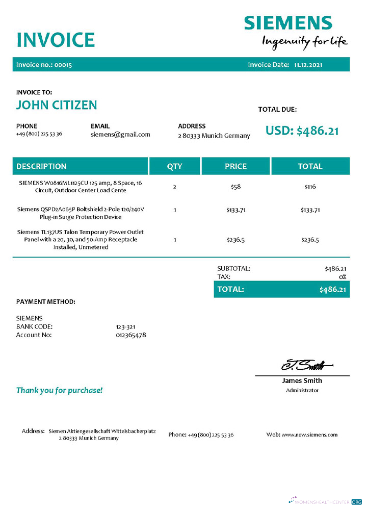Download USA Siemens invoice Photoshop template